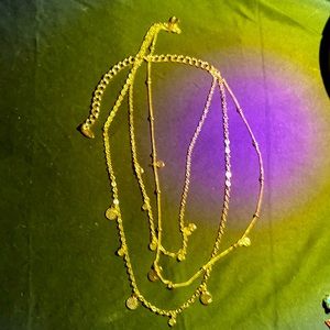 Lovely Elegant Three Layered Gold Tone Necklace